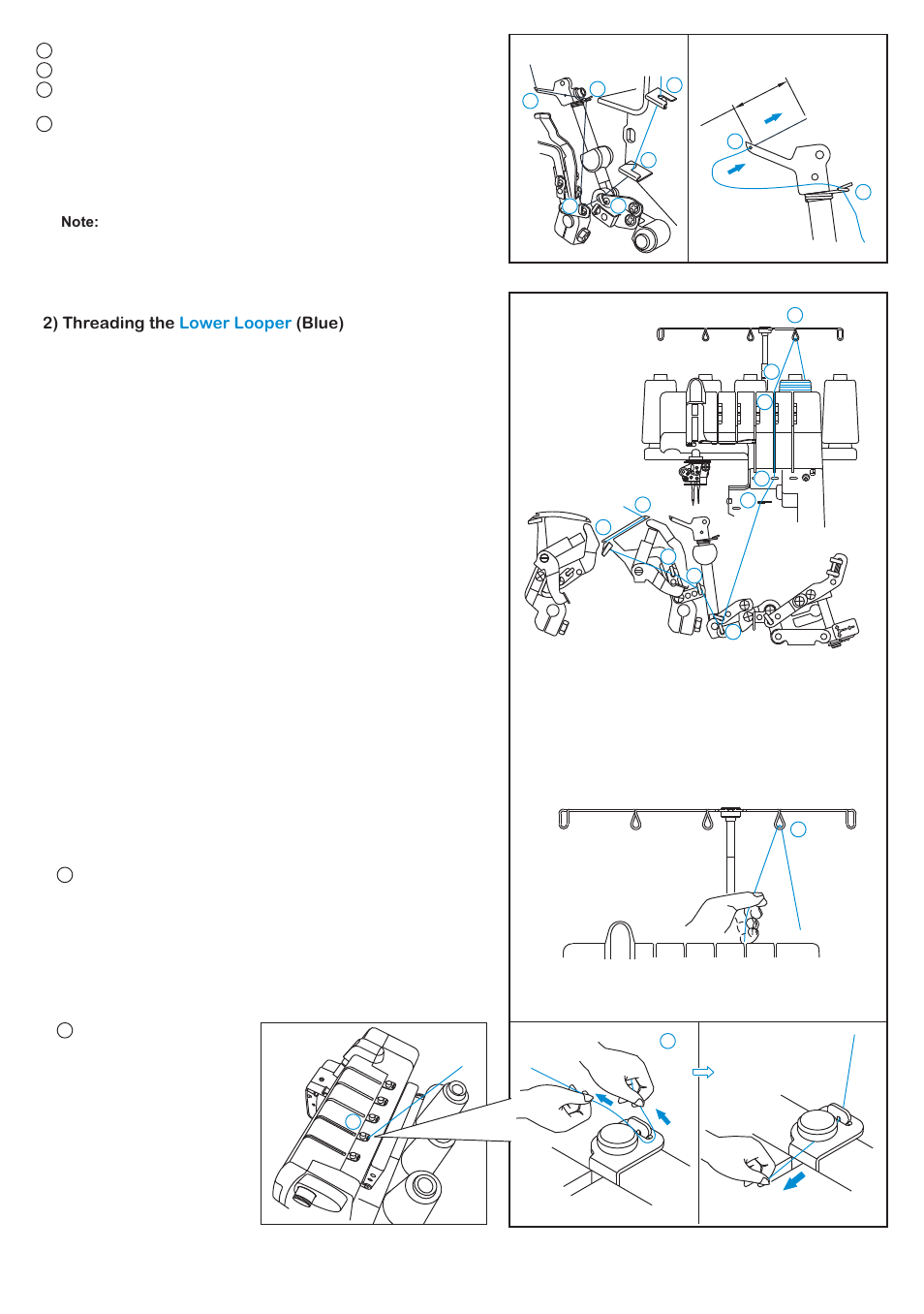 2) threading the (blue) lower looper | Baby Lock Diana (BL480A) Instruction and Reference Guide User Manual | Page 17 / 71