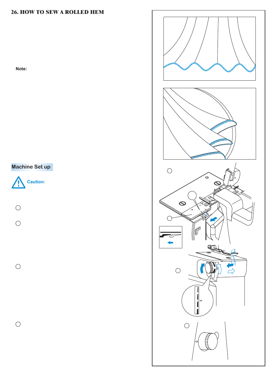 How to sew a rolled hem, Machine set up | Baby Lock Diana (BL480A) Instruction and Reference Guide User Manual | Page 54 / 71