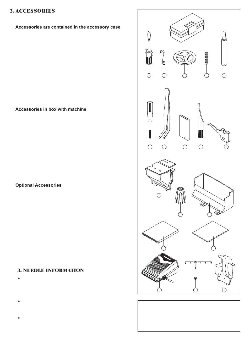 Accessories, Needle information, Hax1/ elx705 overlock needle | Baby Lock Diana (BL480A) Instruction and Reference Guide User Manual | Page 7 / 71