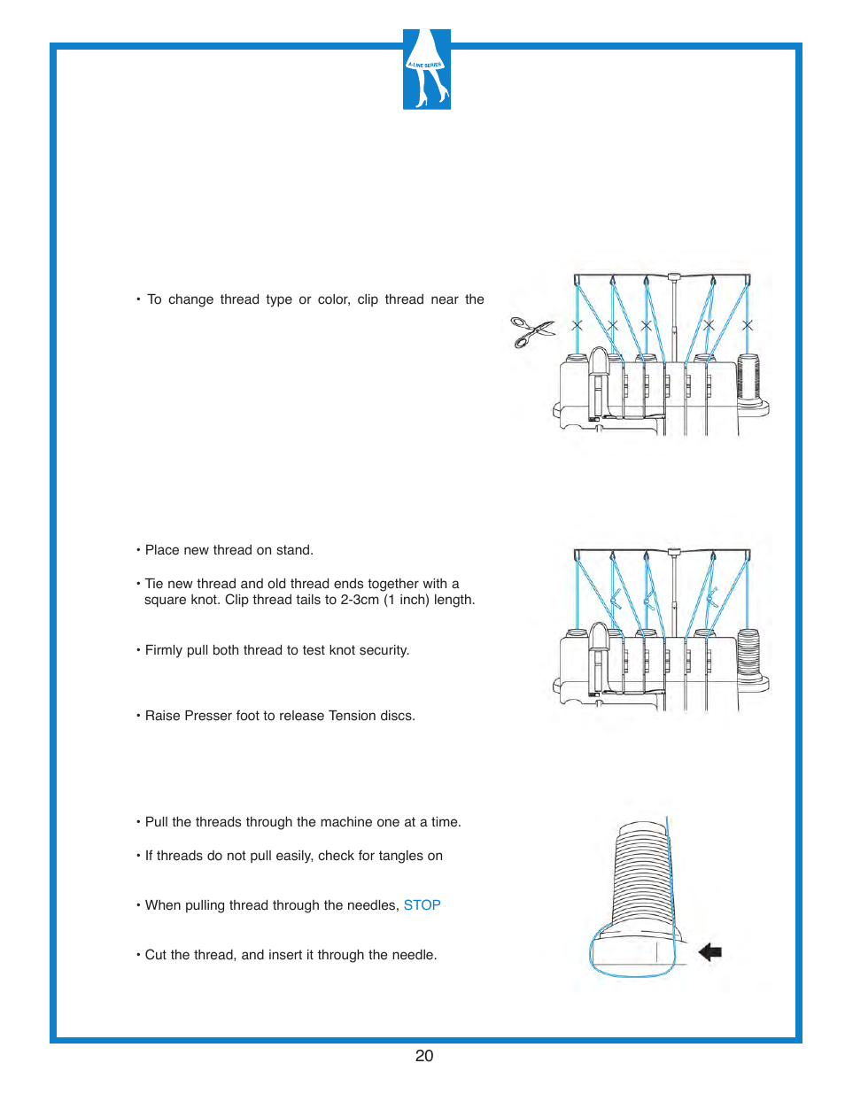 Manual threading tie-on method | Baby Lock Diana (BL480A) Getting to Know Guide User Manual | Page 22 / 32