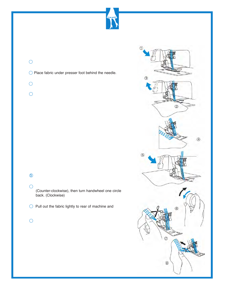Starting to coverstitch, At start of sewing, At end of sewing | Baby Lock Diana (BL480A) Getting to Know Guide User Manual | Page 25 / 32
