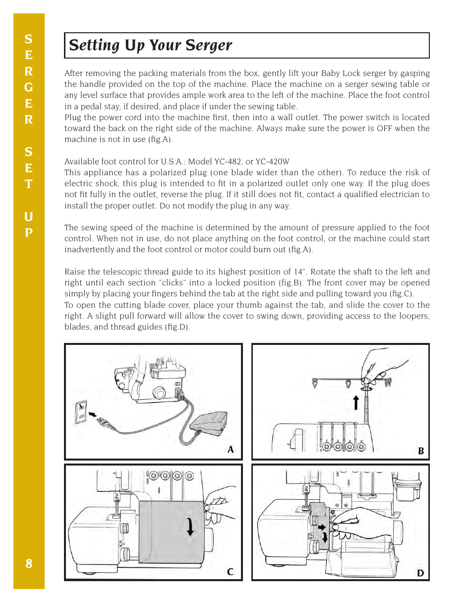 Setting up your serger | Baby Lock Eclipse DX (BLE1DX-2) Instruction and Reference Guide User Manual | Page 10 / 48