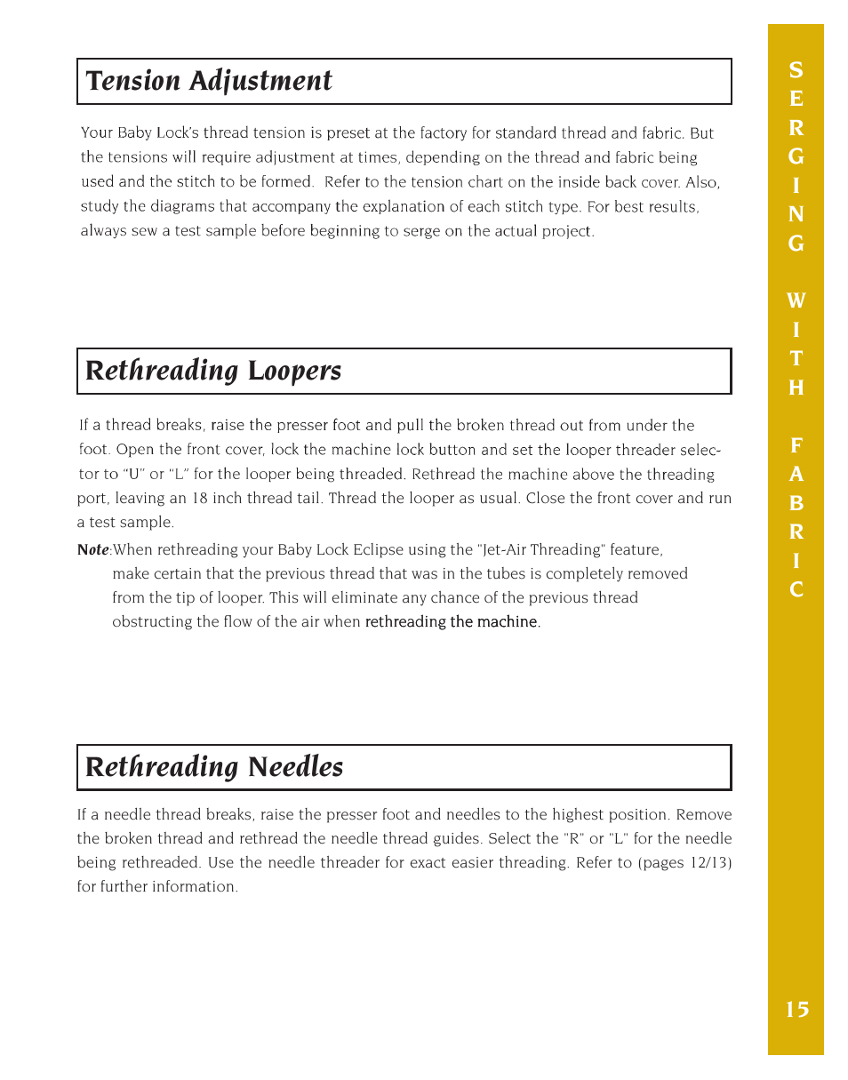 Baby Lock Eclipse DX (BLE1DX-2) Instruction and Reference Guide User Manual | Page 17 / 48