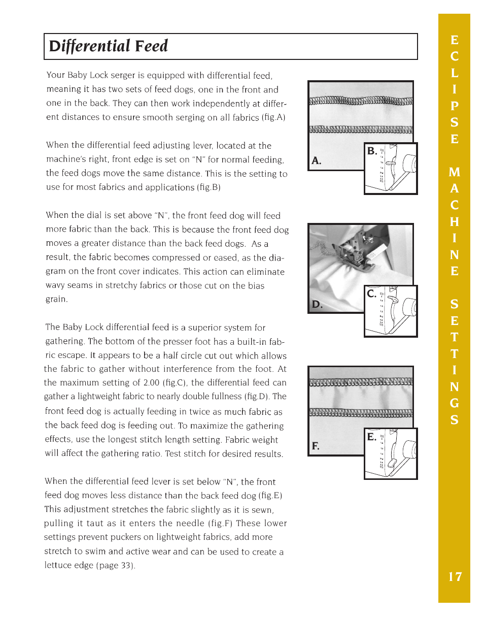 Differential feed | Baby Lock Eclipse DX (BLE1DX-2) Instruction and Reference Guide User Manual | Page 19 / 48
