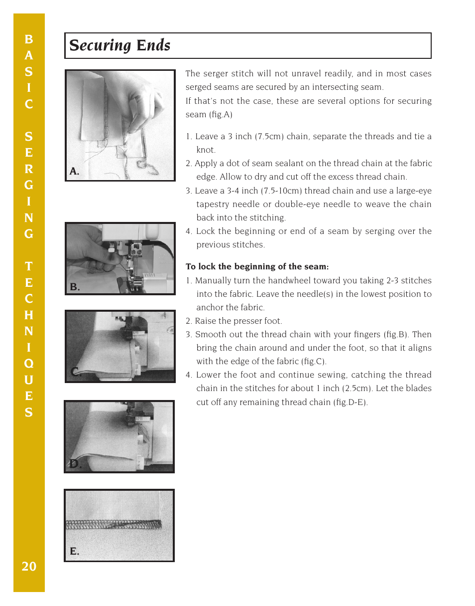 Securing ends | Baby Lock Eclipse DX (BLE1DX-2) Instruction and Reference Guide User Manual | Page 22 / 48