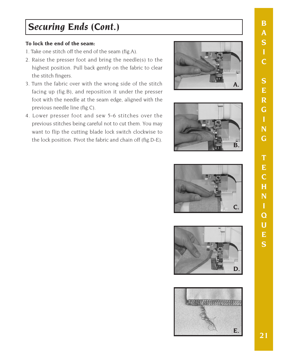 Securing ends (cont.) | Baby Lock Eclipse DX (BLE1DX-2) Instruction and Reference Guide User Manual | Page 23 / 48