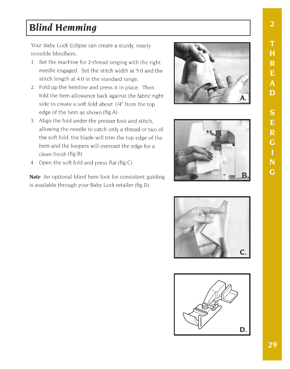 Blind hemming | Baby Lock Eclipse DX (BLE1DX-2) Instruction and Reference Guide User Manual | Page 31 / 48