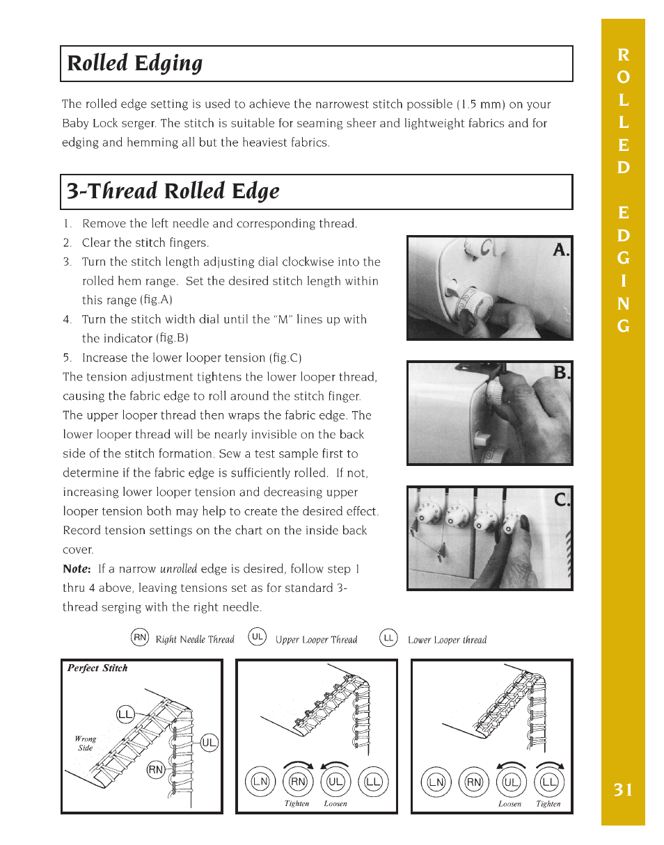 Rolled edging 3-thread rolled edge | Baby Lock Eclipse DX (BLE1DX-2) Instruction and Reference Guide User Manual | Page 33 / 48