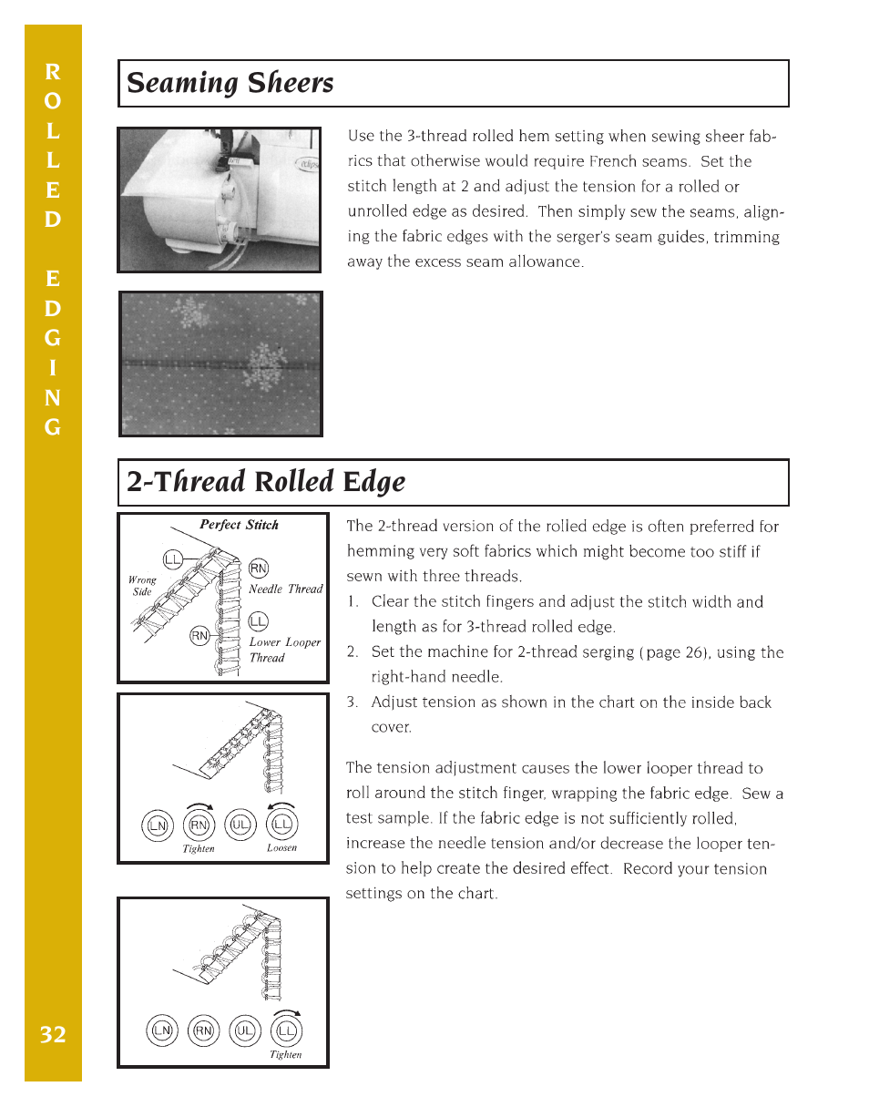 Seaming sheers 2-thread rolled edge | Baby Lock Eclipse DX (BLE1DX-2) Instruction and Reference Guide User Manual | Page 34 / 48