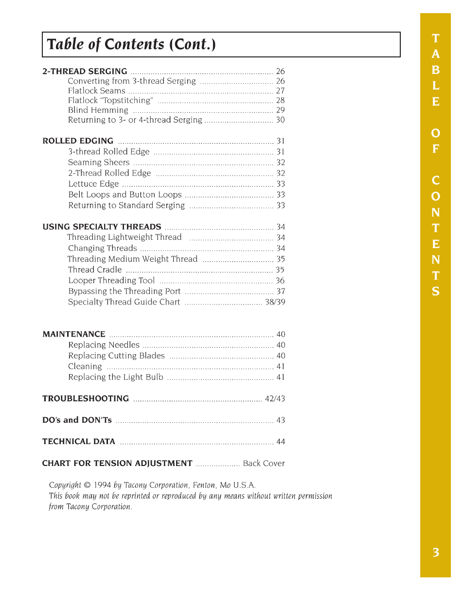 Table of contents (cont.) | Baby Lock Eclipse DX (BLE1DX-2) Instruction and Reference Guide User Manual | Page 5 / 48