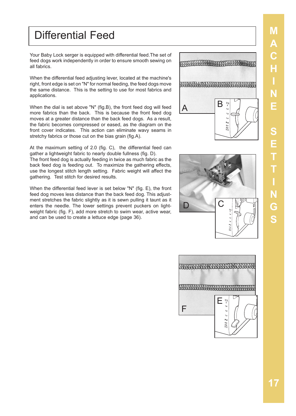 Differential feed | Baby Lock Enlighten (BLE3ATW-2) Instruction and Reference Guide User Manual | Page 19 / 56