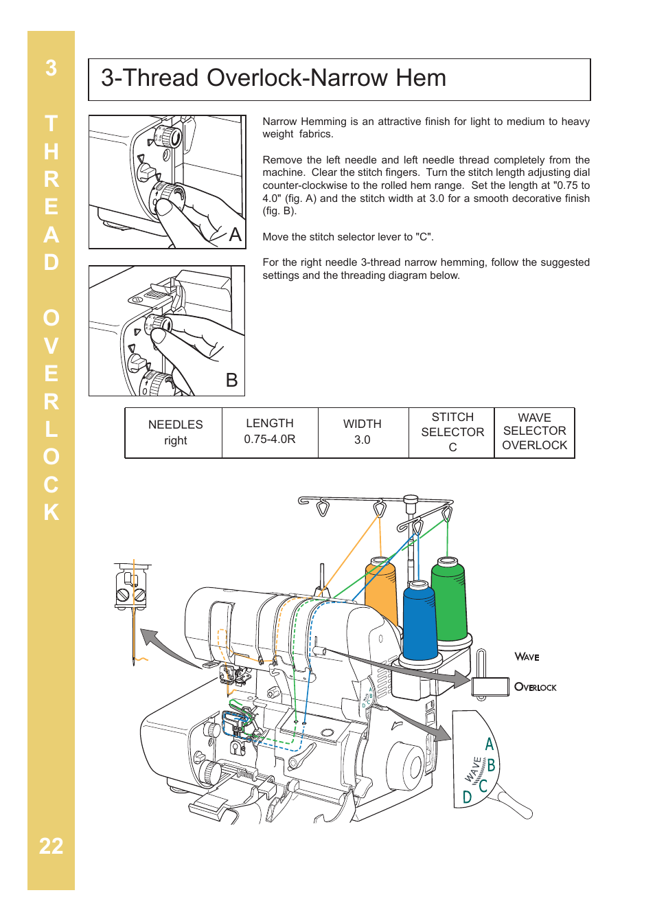 Thread overlock-narrow hem | Baby Lock Enlighten (BLE3ATW-2) Instruction and Reference Guide User Manual | Page 24 / 56
