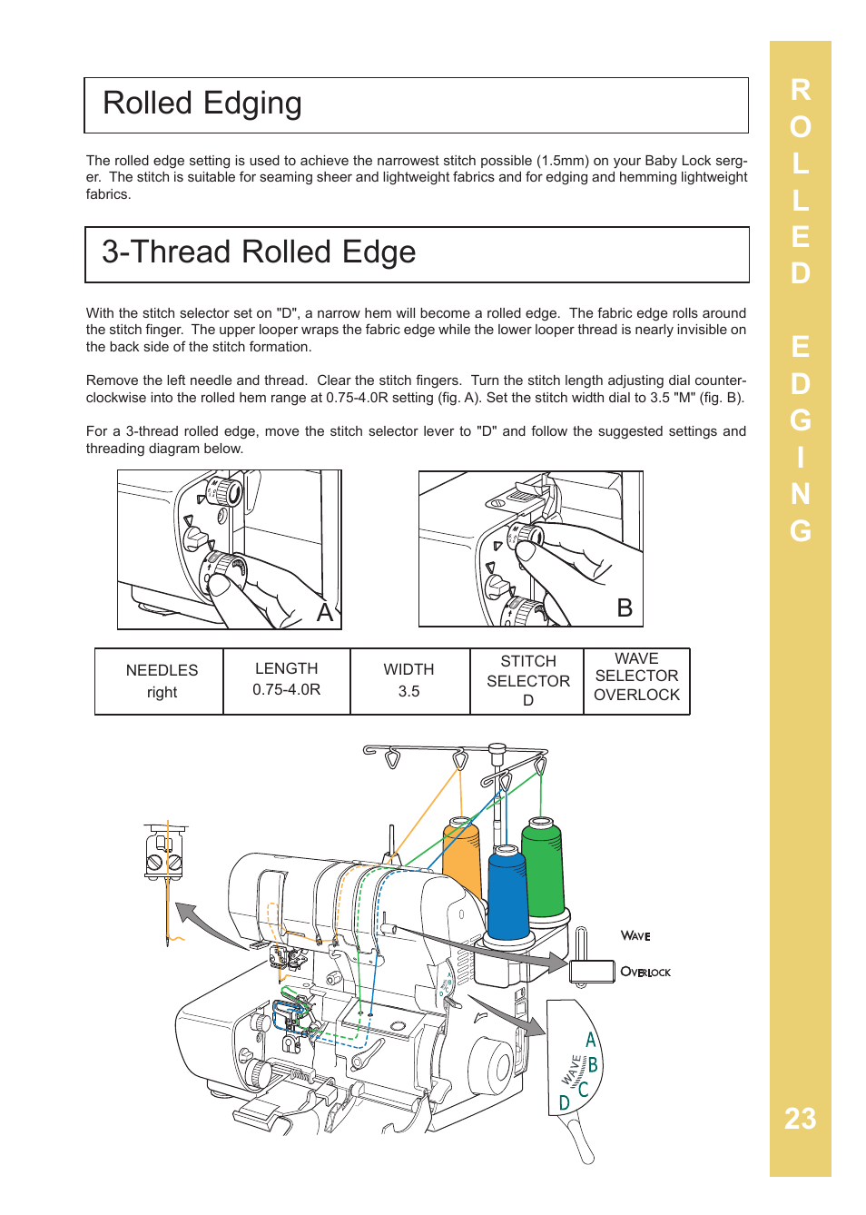 Rolled edging 3-thread rolled edge | Baby Lock Enlighten (BLE3ATW-2) Instruction and Reference Guide User Manual | Page 25 / 56