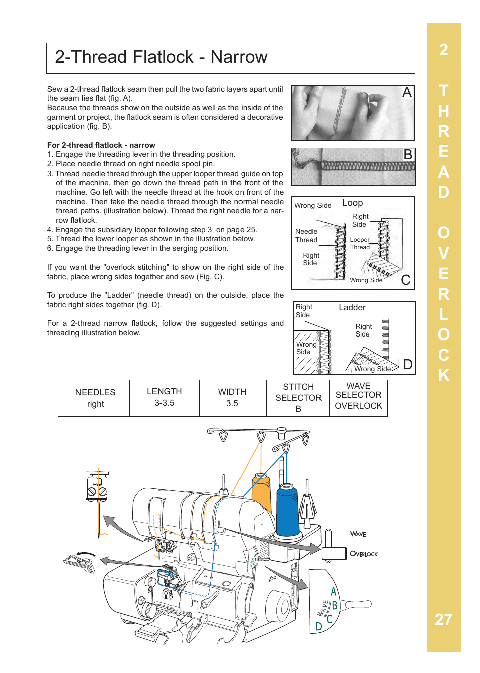 Thread flatlock - narrow, Ab c | Baby Lock Enlighten (BLE3ATW-2) Instruction and Reference Guide User Manual | Page 29 / 56