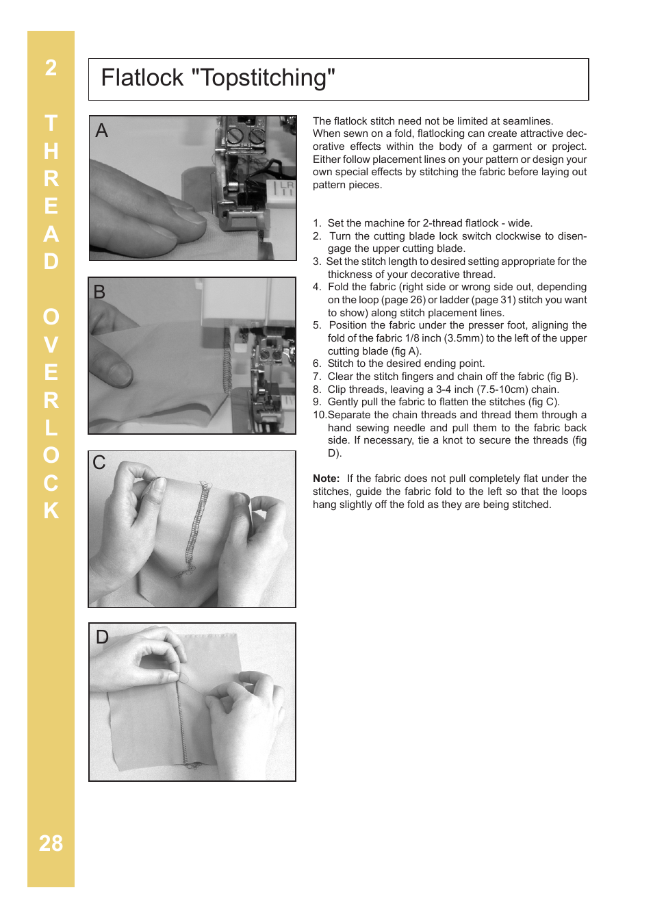 Flatlock "topstitching, Ab c d | Baby Lock Enlighten (BLE3ATW-2) Instruction and Reference Guide User Manual | Page 30 / 56