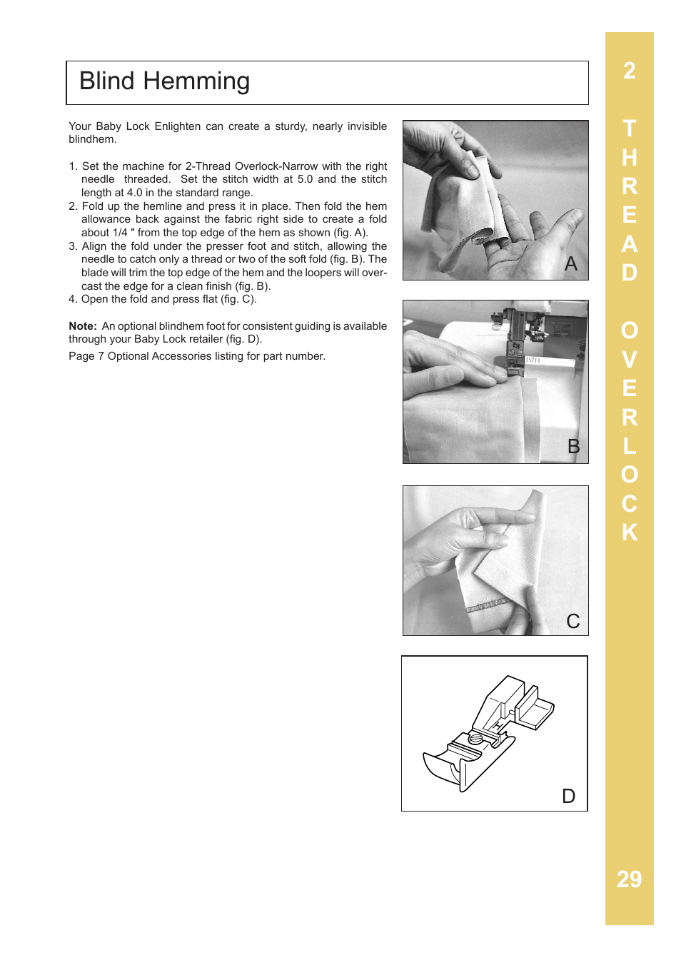 Blind hemming | Baby Lock Enlighten (BLE3ATW-2) Instruction and Reference Guide User Manual | Page 31 / 56