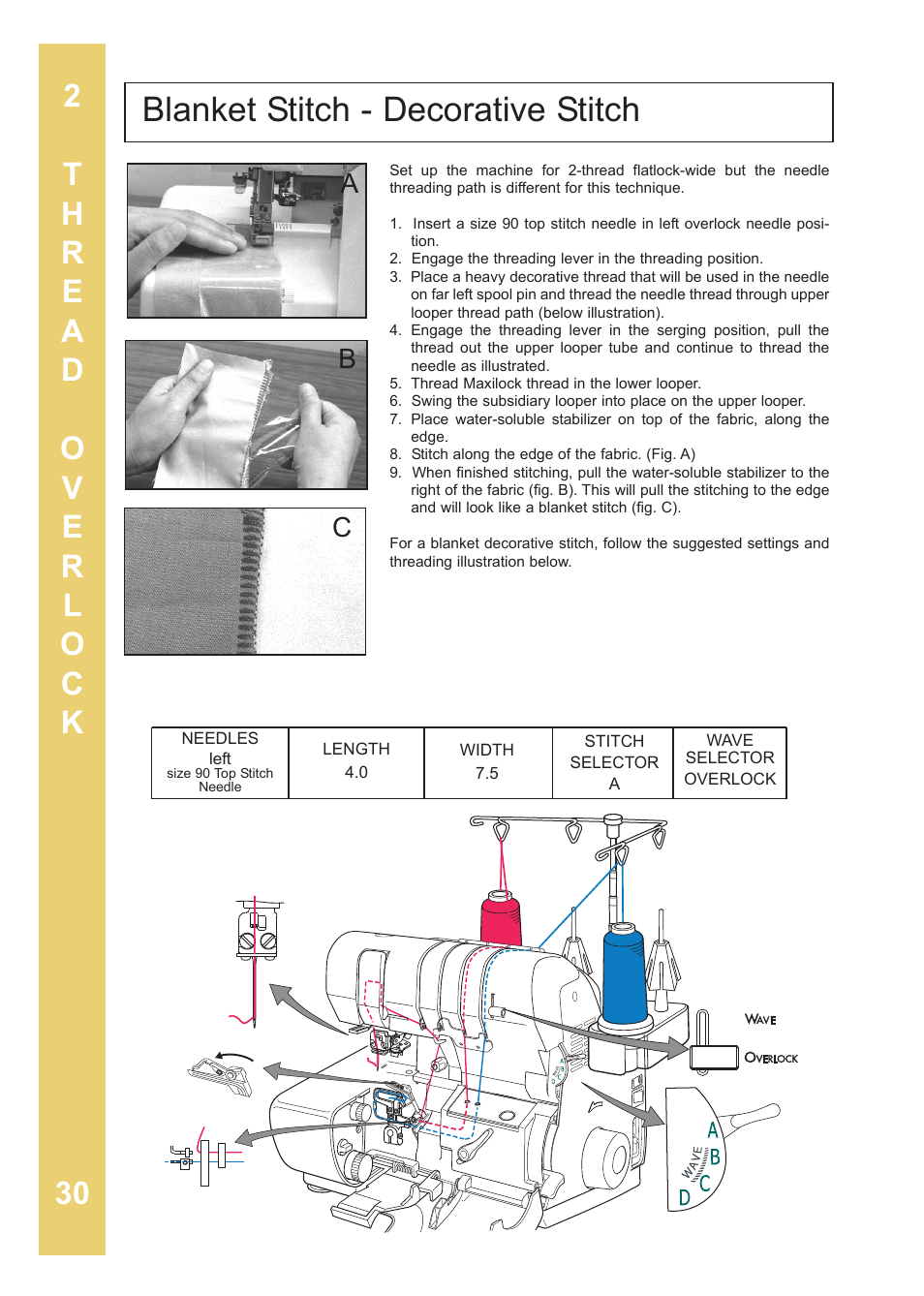 Blanket stitch - decorative stitch, Ab c | Baby Lock Enlighten (BLE3ATW-2) Instruction and Reference Guide User Manual | Page 32 / 56