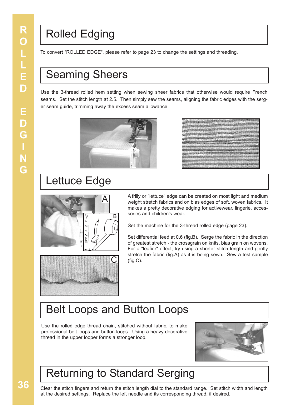 Seaming sheers, Rolled edging | Baby Lock Enlighten (BLE3ATW-2) Instruction and Reference Guide User Manual | Page 38 / 56