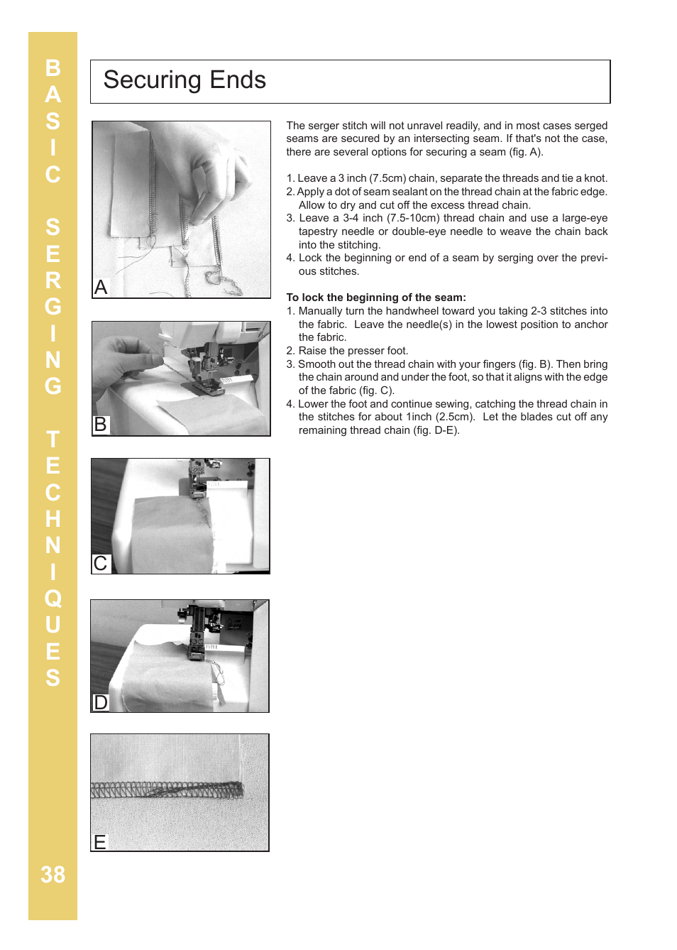 Securing ends | Baby Lock Enlighten (BLE3ATW-2) Instruction and Reference Guide User Manual | Page 40 / 56