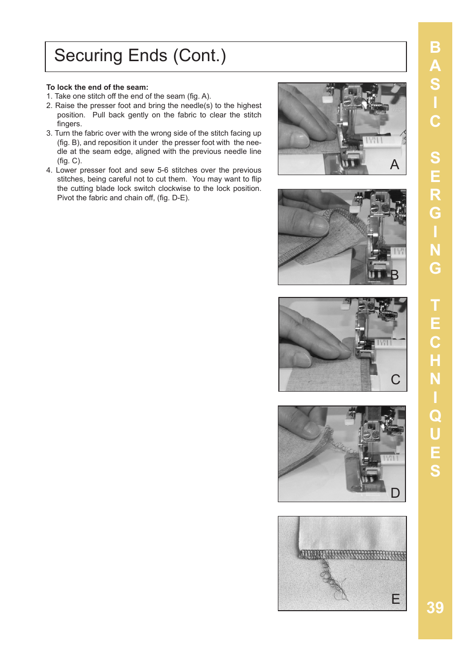 Securing ends (cont.) | Baby Lock Enlighten (BLE3ATW-2) Instruction and Reference Guide User Manual | Page 41 / 56