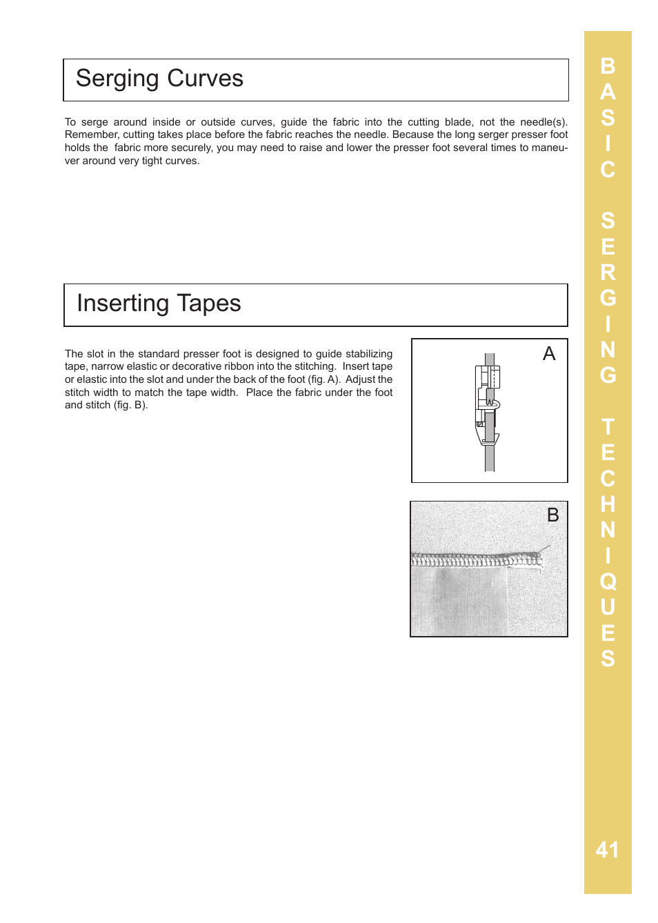 Serging curves inserting tapes | Baby Lock Enlighten (BLE3ATW-2) Instruction and Reference Guide User Manual | Page 43 / 56