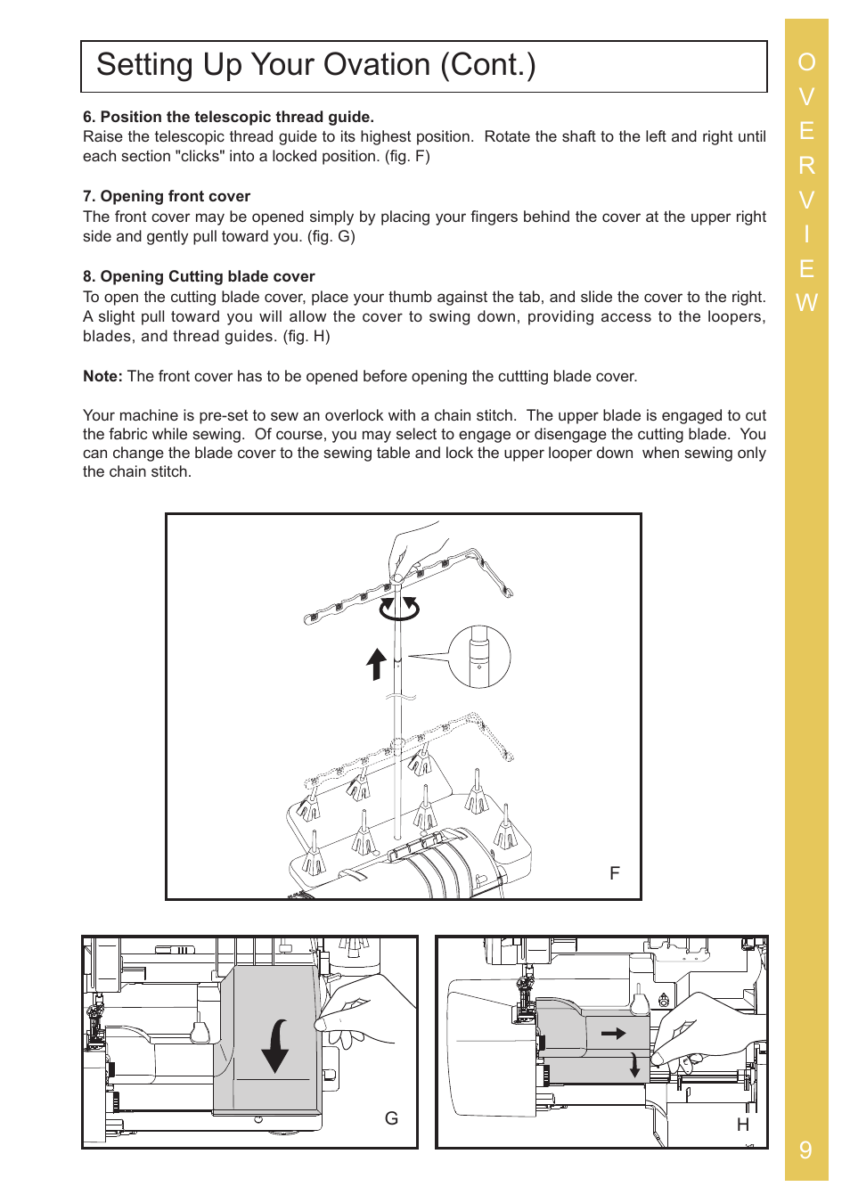 Setting up your ovation (cont.), Gf h | Baby Lock Ovation (BLES8) Instruction and Reference Guide User Manual | Page 11 / 92