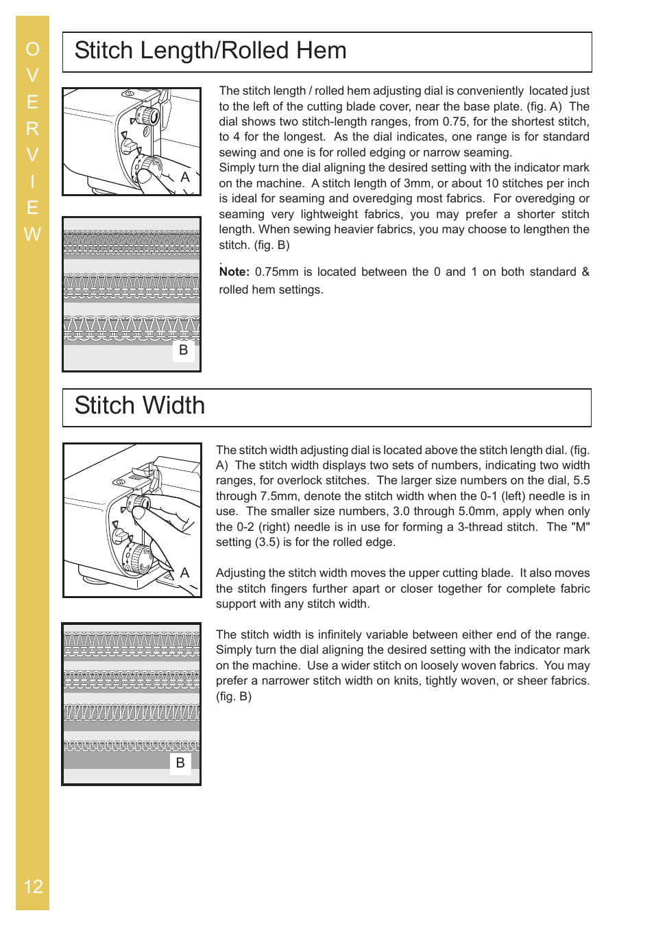 Stitch width, Stitch length/rolled hem | Baby Lock Ovation (BLES8) Instruction and Reference Guide User Manual | Page 14 / 92