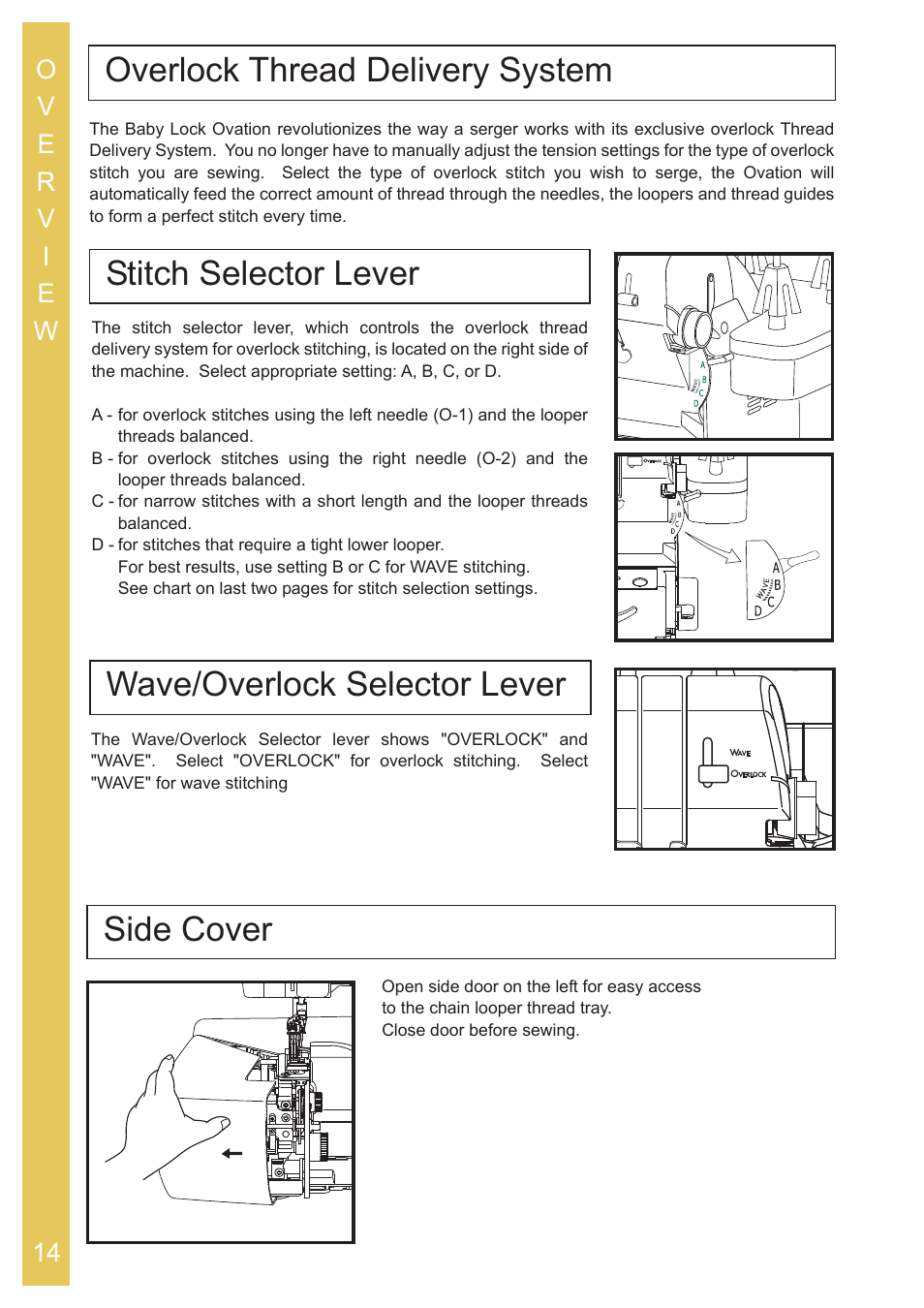 Wave/overlock selector lever | Baby Lock Ovation (BLES8) Instruction and Reference Guide User Manual | Page 16 / 92