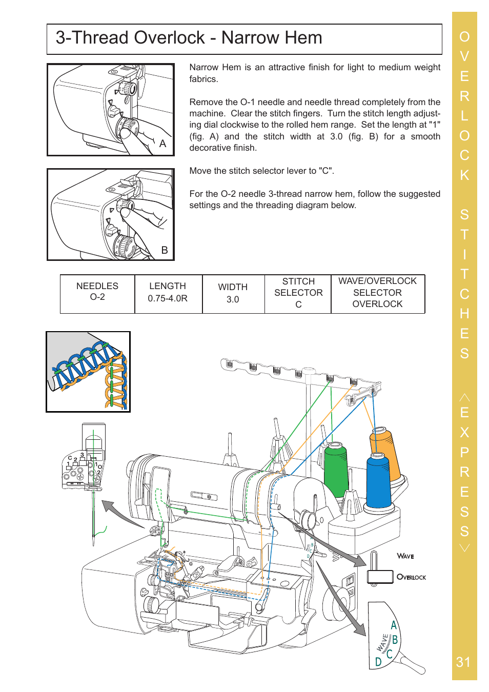 Thread overlock - narrow hem | Baby Lock Ovation (BLES8) Instruction and Reference Guide User Manual | Page 33 / 92