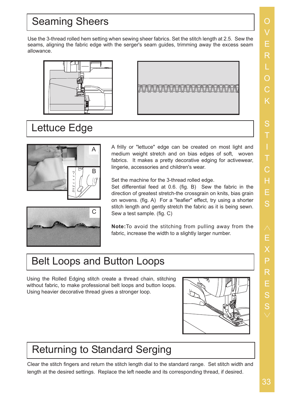 Returning to standard serging | Baby Lock Ovation (BLES8) Instruction and Reference Guide User Manual | Page 35 / 92