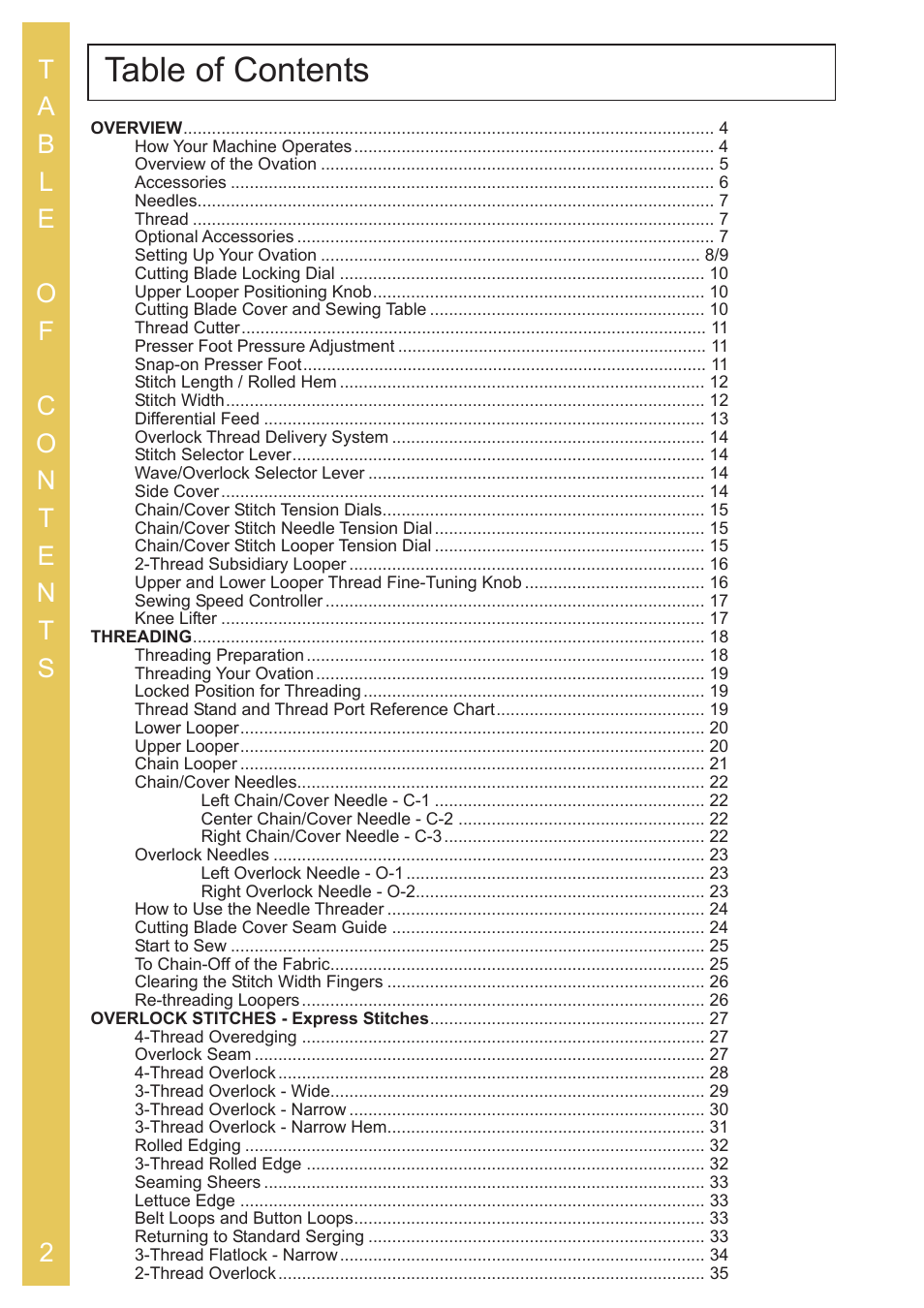 Baby Lock Ovation (BLES8) Instruction and Reference Guide User Manual | Page 4 / 92