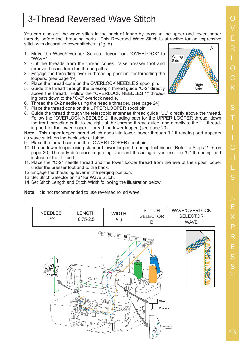 Thread reversed wave stitch | Baby Lock Ovation (BLES8) Instruction and Reference Guide User Manual | Page 45 / 92