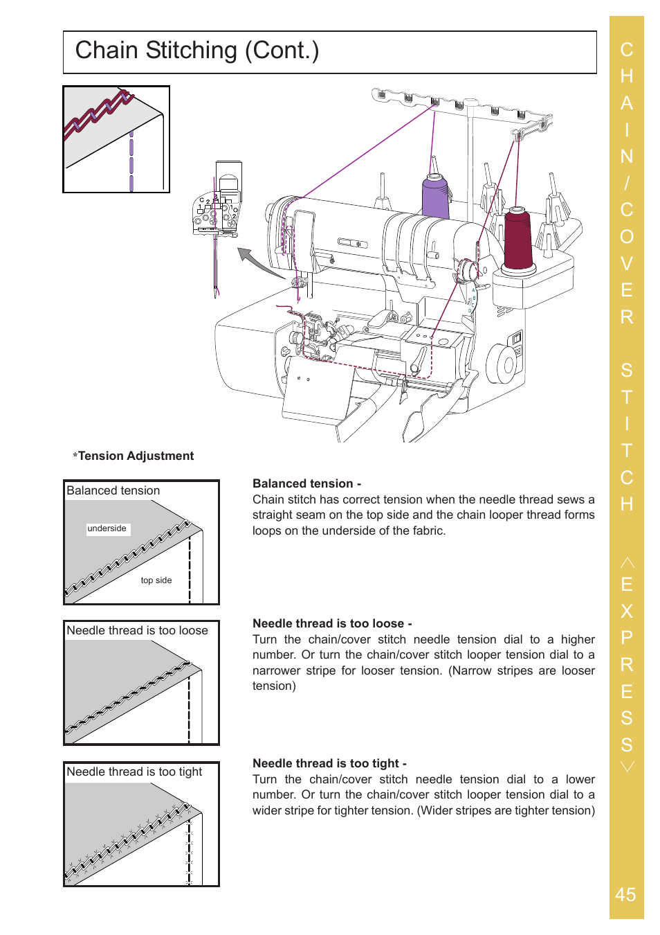 Chain stitching (cont.) | Baby Lock Ovation (BLES8) Instruction and Reference Guide User Manual | Page 47 / 92