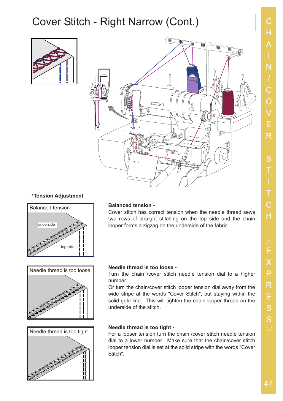 Cover stitch - right narrow (cont.) | Baby Lock Ovation (BLES8) Instruction and Reference Guide User Manual | Page 49 / 92