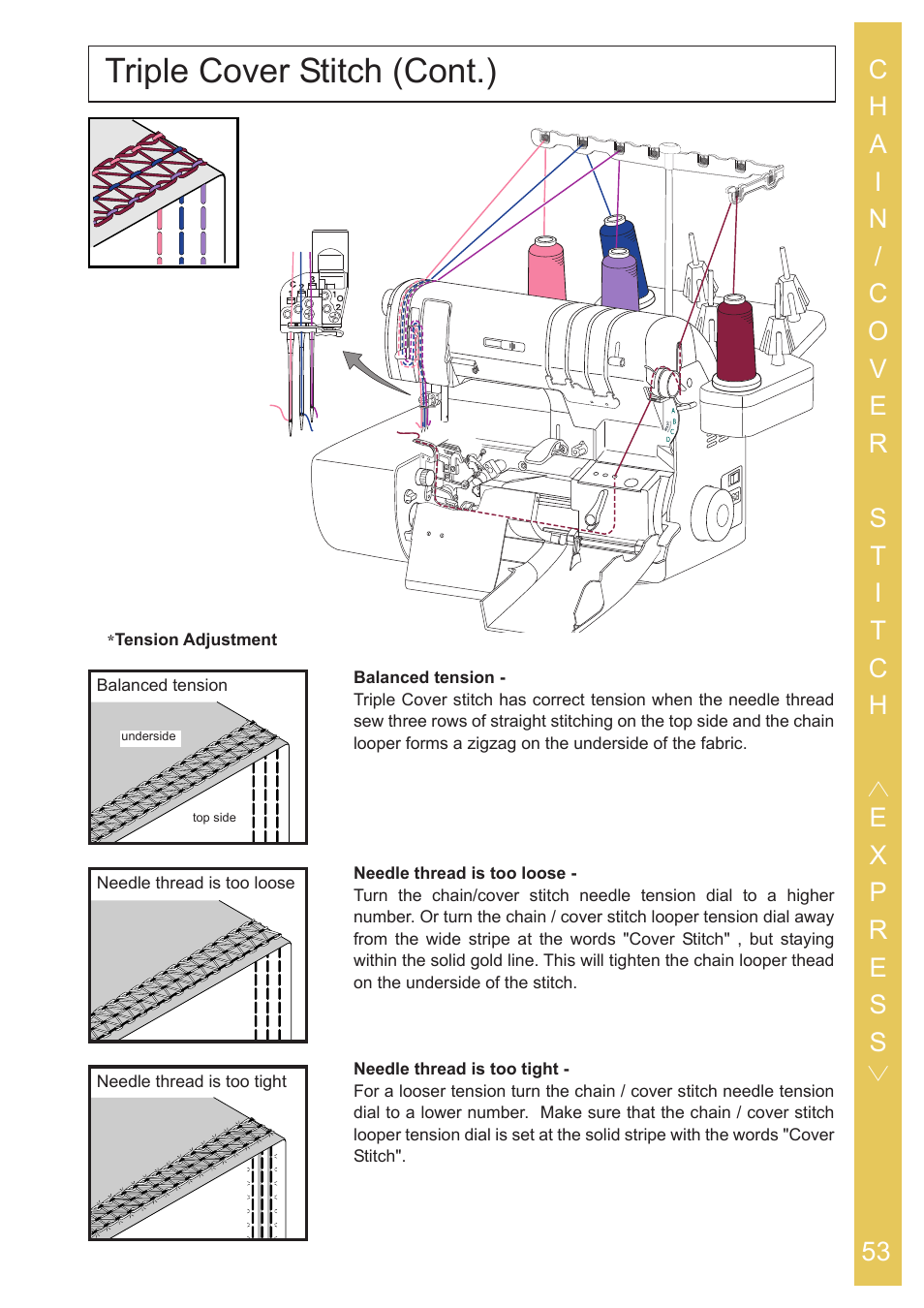 Triple cover stitch (cont.) | Baby Lock Ovation (BLES8) Instruction and Reference Guide User Manual | Page 55 / 92