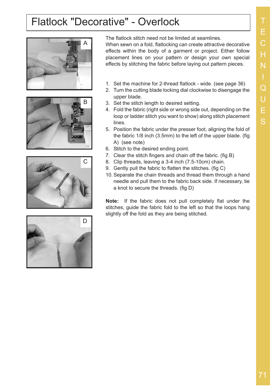 Flatlock "decorative" - overlock | Baby Lock Ovation (BLES8) Instruction and Reference Guide User Manual | Page 73 / 92