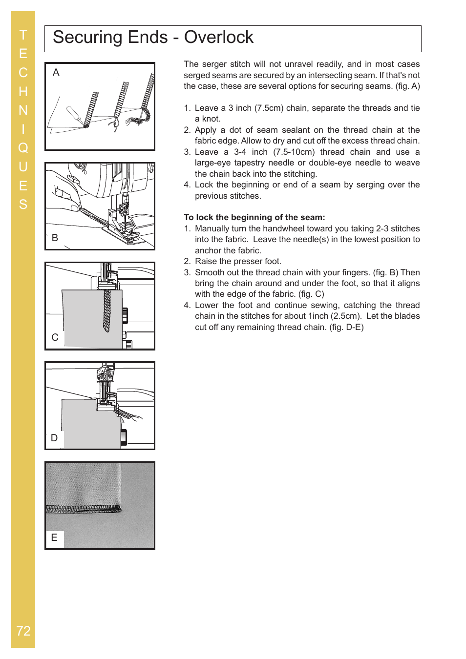 Securing ends - overlock | Baby Lock Ovation (BLES8) Instruction and Reference Guide User Manual | Page 74 / 92