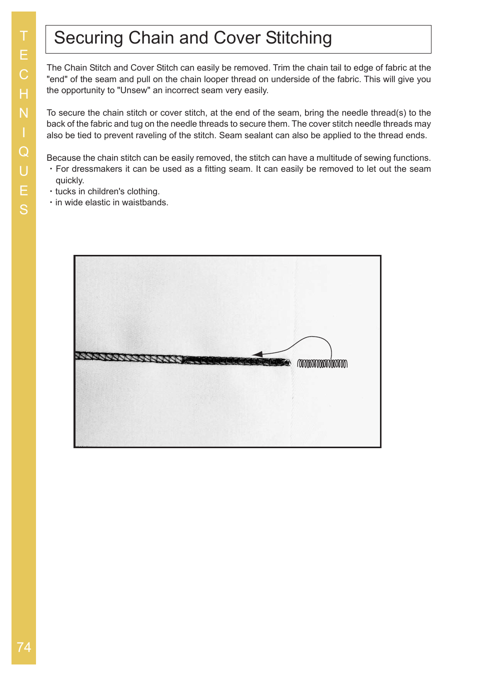 Securing chain and cover stitching | Baby Lock Ovation (BLES8) Instruction and Reference Guide User Manual | Page 76 / 92