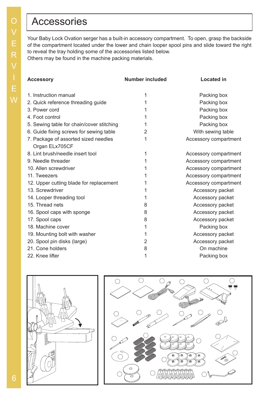 Accessories | Baby Lock Ovation (BLES8) Instruction and Reference Guide User Manual | Page 8 / 92