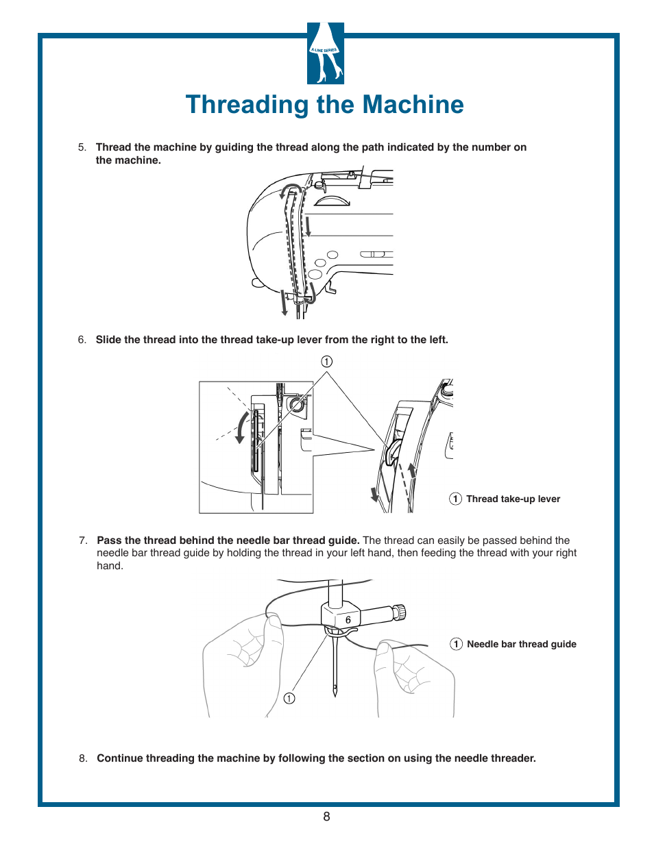 Threading the machine | Baby Lock Grace (Previous Model) (BL40A) Quick Reference Guide User Manual | Page 10 / 20
