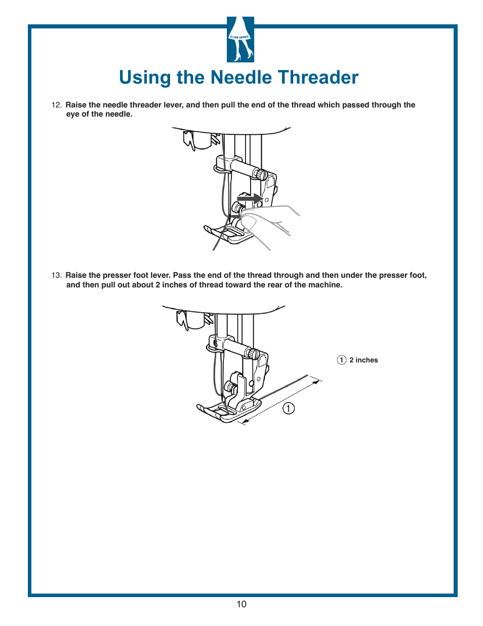 Using the needle threader | Baby Lock Grace (Previous Model) (BL40A) Quick Reference Guide User Manual | Page 12 / 20