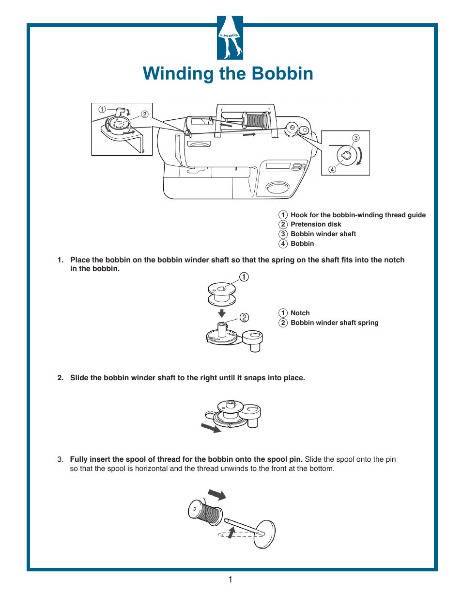 Winding the bobbin | Baby Lock Grace (Previous Model) (BL40A) Quick Reference Guide User Manual | Page 3 / 20
