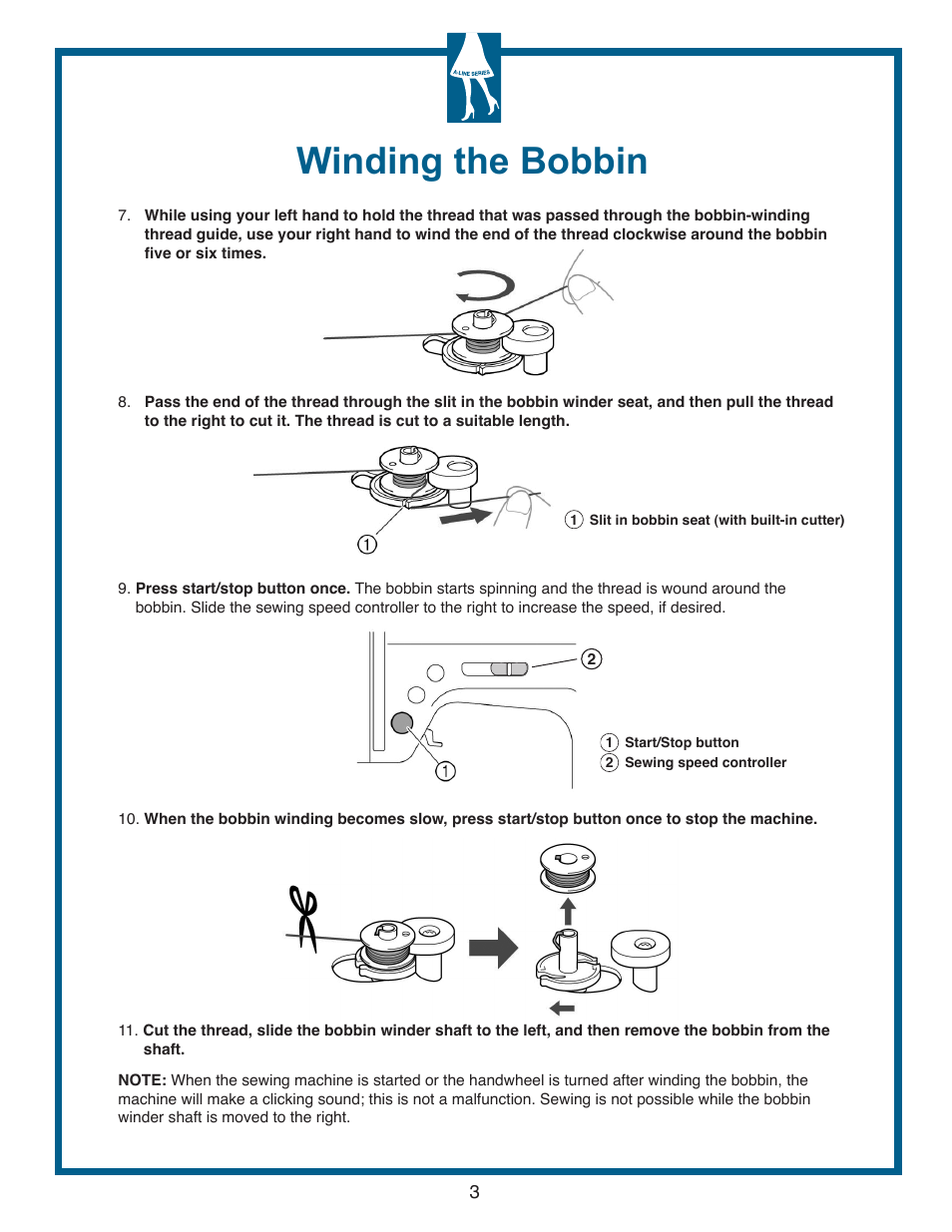 Winding the bobbin | Baby Lock Grace (Previous Model) (BL40A) Quick Reference Guide User Manual | Page 5 / 20