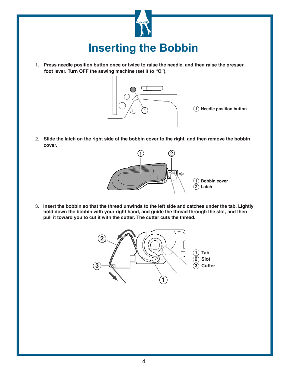 Inserting the bobbin | Baby Lock Grace (Previous Model) (BL40A) Quick Reference Guide User Manual | Page 6 / 20