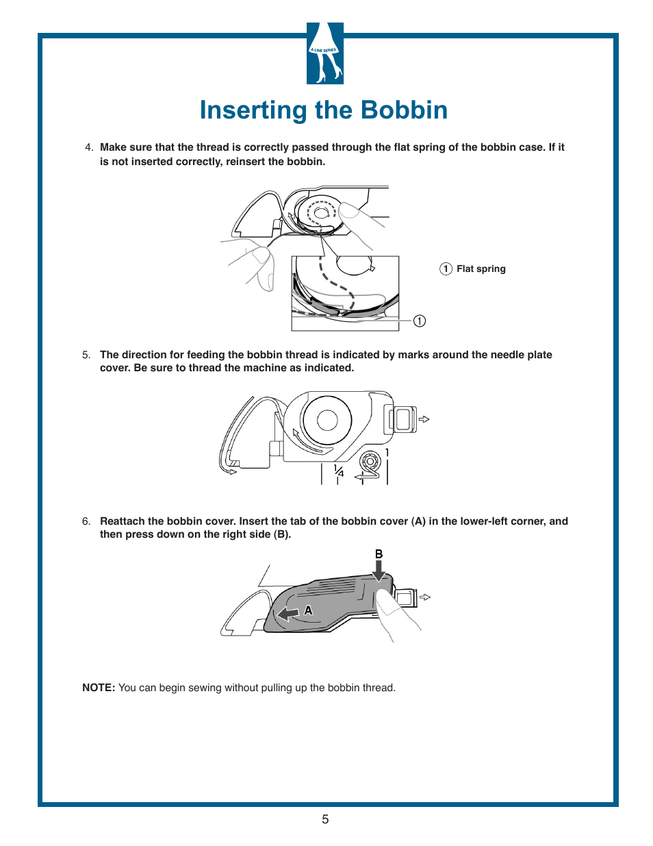 Inserting the bobbin | Baby Lock Grace (Previous Model) (BL40A) Quick Reference Guide User Manual | Page 7 / 20