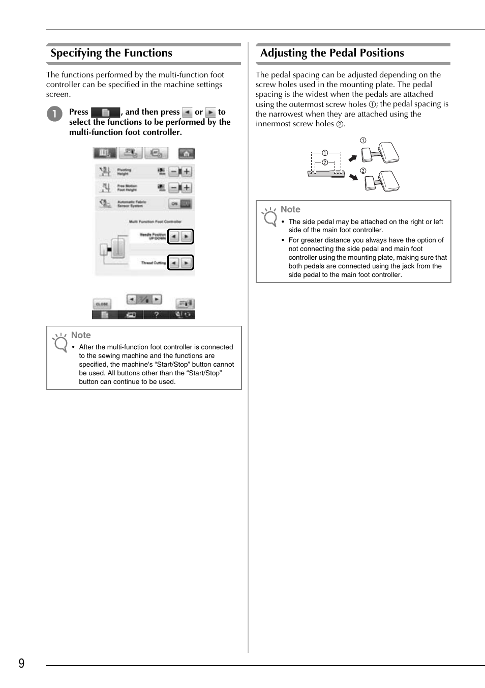 Specifying the functions, Adjusting the pedal positions | Baby Lock Ellisimo Gold 2 (BLSOG2) Instruction and Reference Guide Addendum User Manual | Page 10 / 32