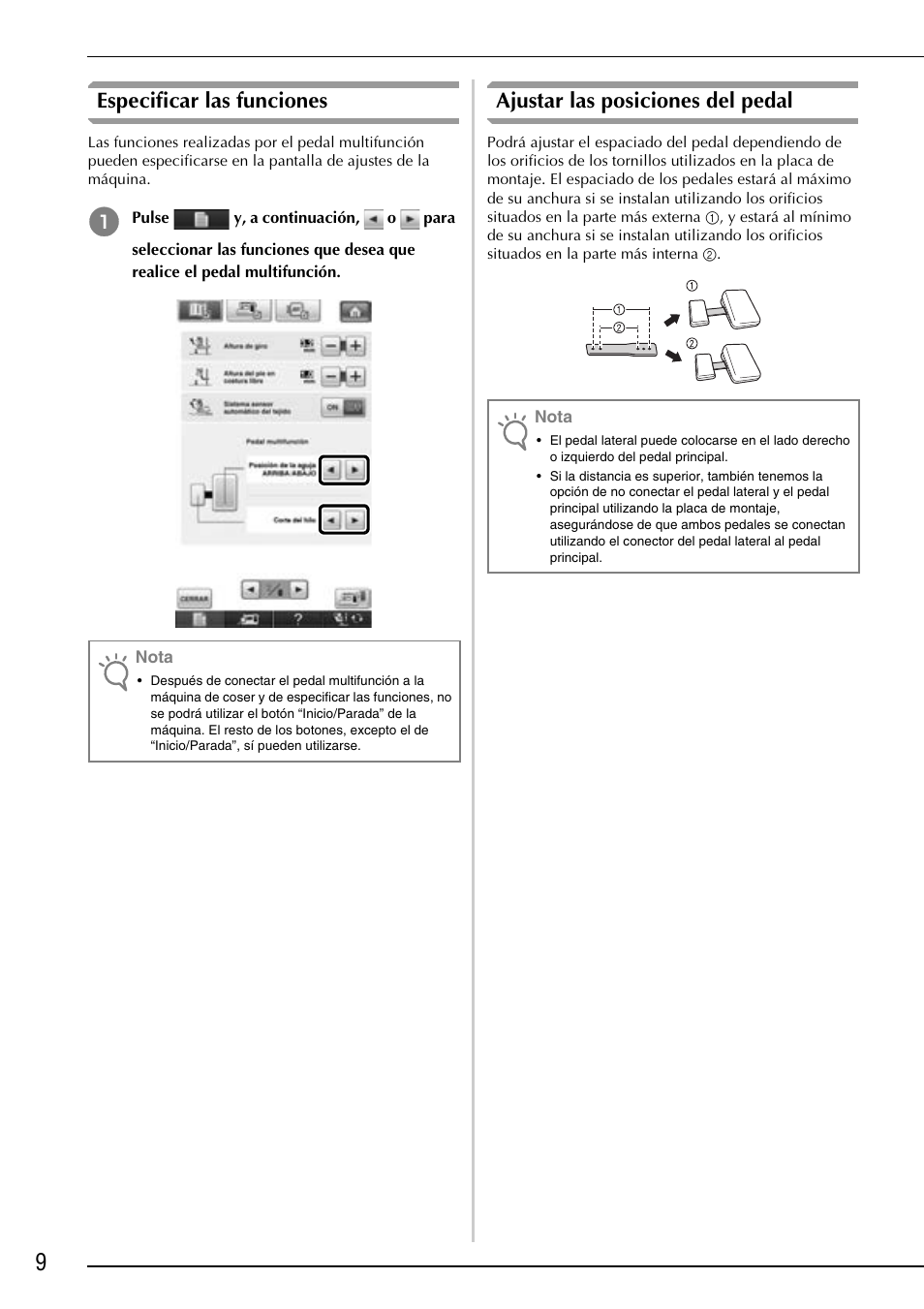 Especificar las funciones, Ajustar las posiciones del pedal | Baby Lock Ellisimo Gold 2 (BLSOG2) Instruction and Reference Guide Addendum User Manual | Page 20 / 32