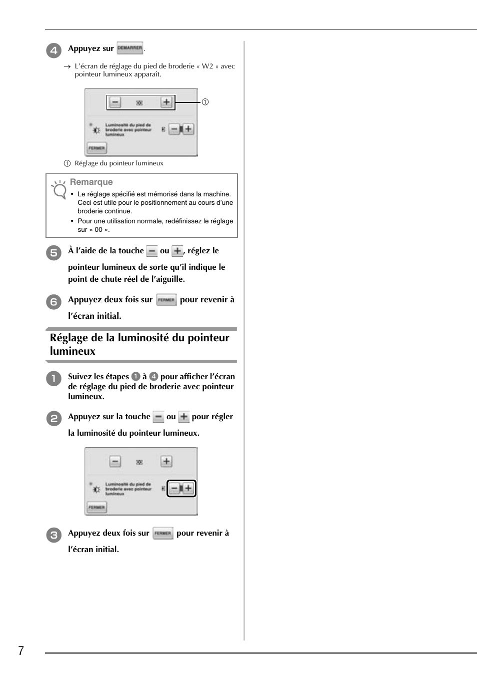 Réglage de la luminosité du pointeur lumineux | Baby Lock Ellisimo Gold 2 (BLSOG2) Instruction and Reference Guide Addendum User Manual | Page 28 / 32