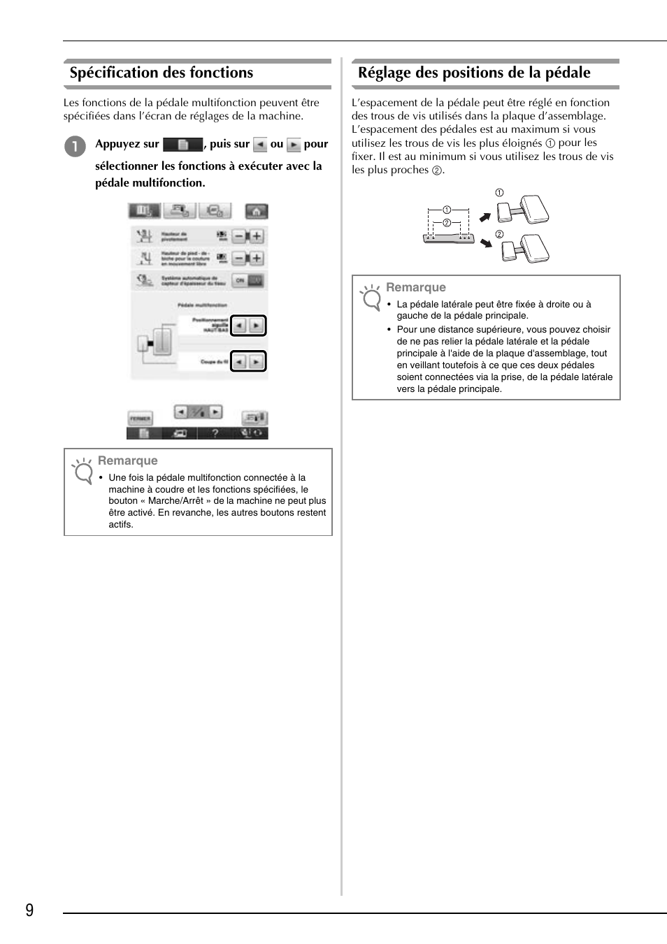 Spécification des fonctions, Réglage des positions de la pédale | Baby Lock Ellisimo Gold 2 (BLSOG2) Instruction and Reference Guide Addendum User Manual | Page 30 / 32