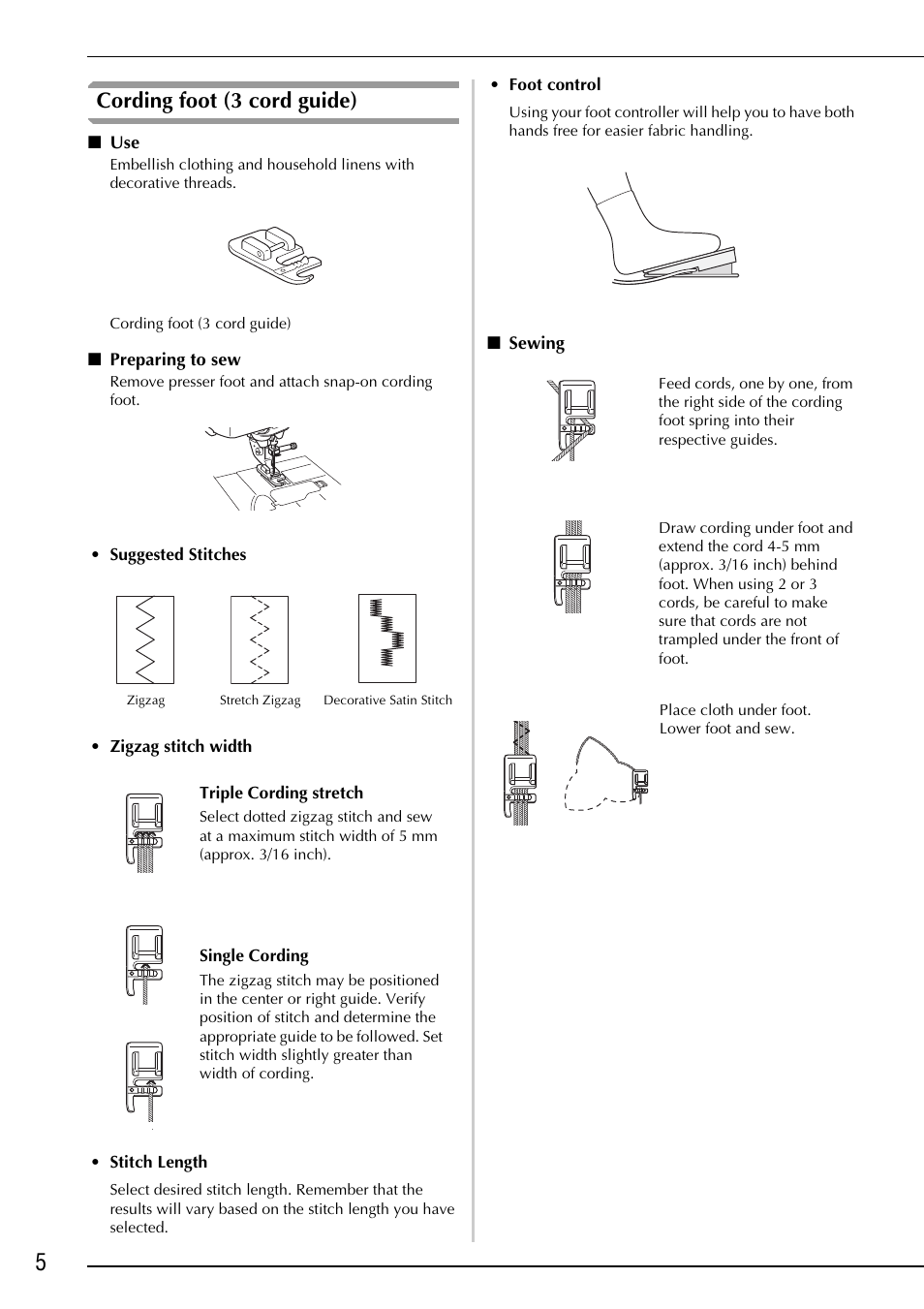 Cording foot (3 cord guide) | Baby Lock Ellisimo Gold 2 (BLSOG2) Instruction and Reference Guide Addendum User Manual | Page 6 / 32